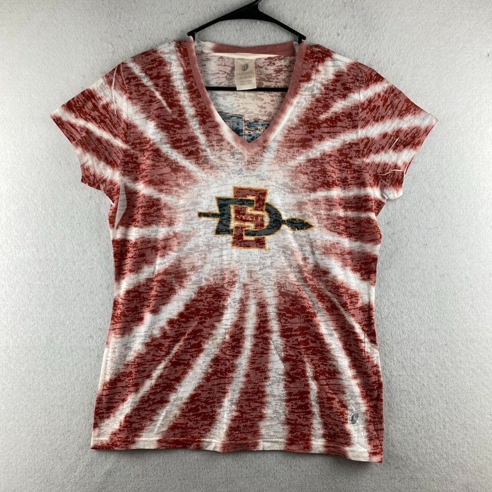 SDSU Aztecs Shirt Womens XL Multicolor Russell Tie Dye Short Sleeve V-Neck